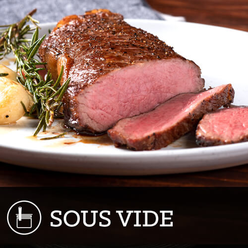 Plated sliced roast cooked sous vide