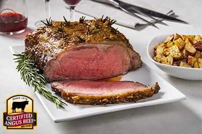 Garlic & Rosemary Studded Strip Roast recipe provided by the Certified Angus Beef® brand.