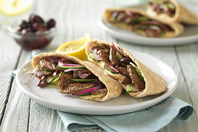 Greek-Style Beef Pita recipe provided by the Certified Angus Beef® brand.