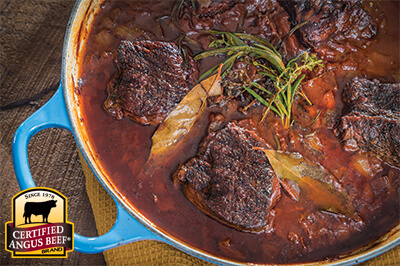 Classic Red Wine Braised Short Ribs in le creuset dutch oven