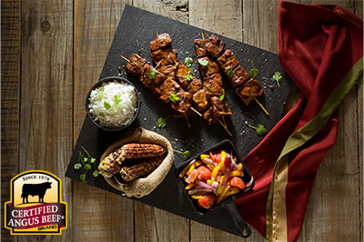Chili Marinated Grilled Beef Skewers recipe provided by the Certified Angus Beef® brand.