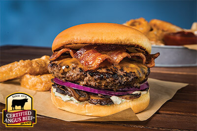 Mushroom, Cheddar, Bacon Burger recipe provided by the Certified Angus Beef® brand.