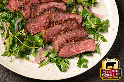 Slow Seared Strip Steak with Pickled Shallot and Parsley Salad