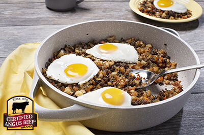 Country Beef Sausage Hash with Fried Eggs recipe provided by the Certified Angus Beef® brand.